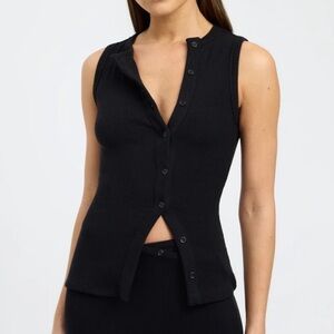 Kookai Asymmetrical Knit Top Black